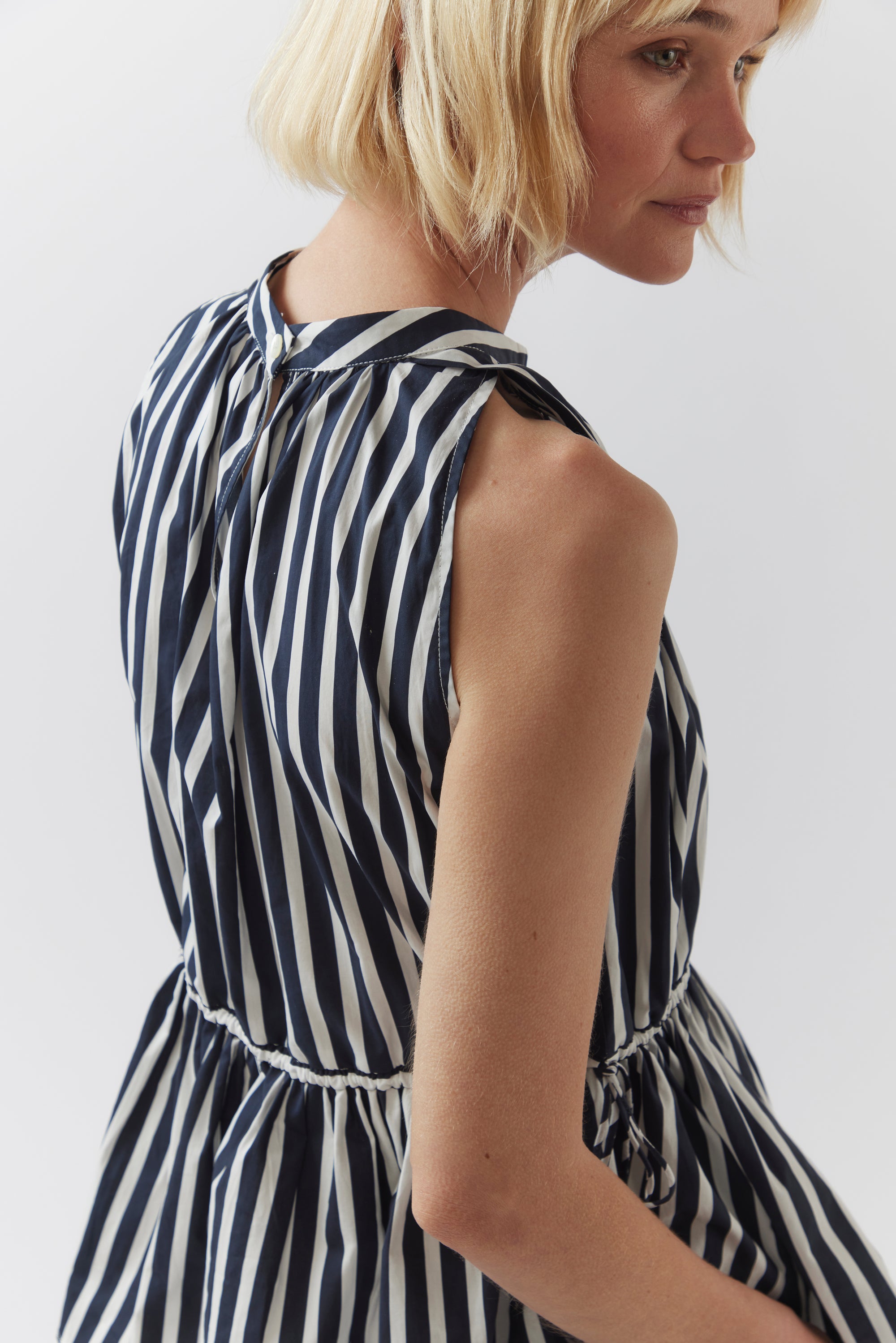 Kendall Top | Navy Stripe Poplin