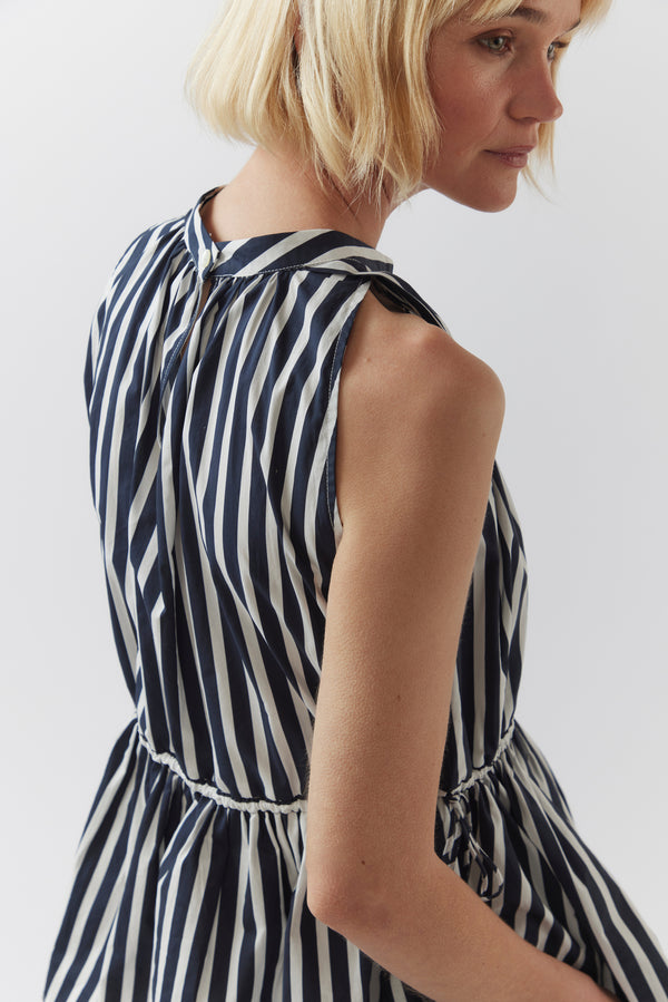 Kendall Top | Navy Stripe Poplin