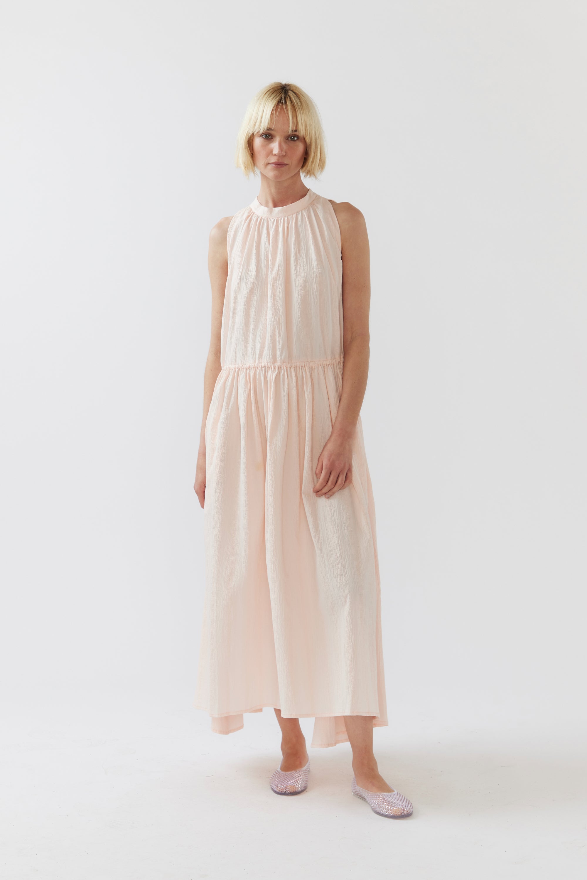 Kinga Dress | Ballet Pink Seersucker