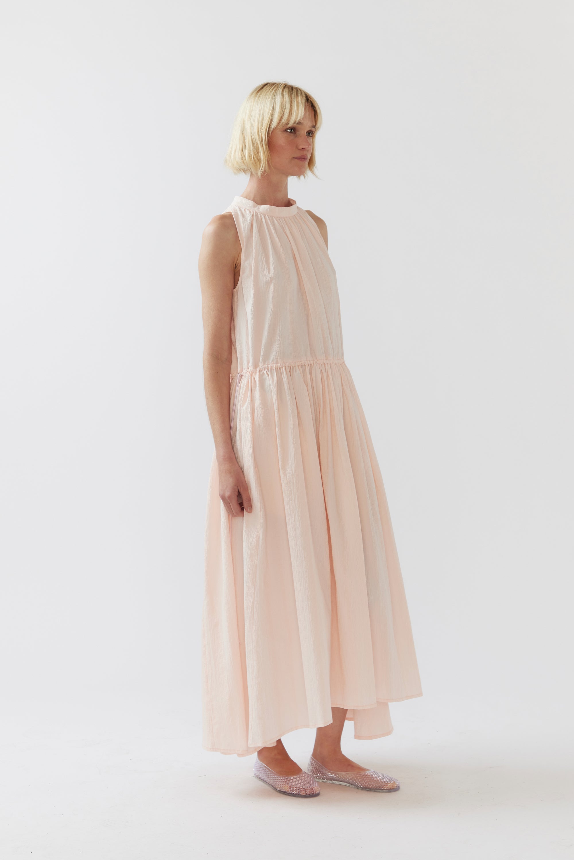 Kinga Dress | Ballet Pink Seersucker