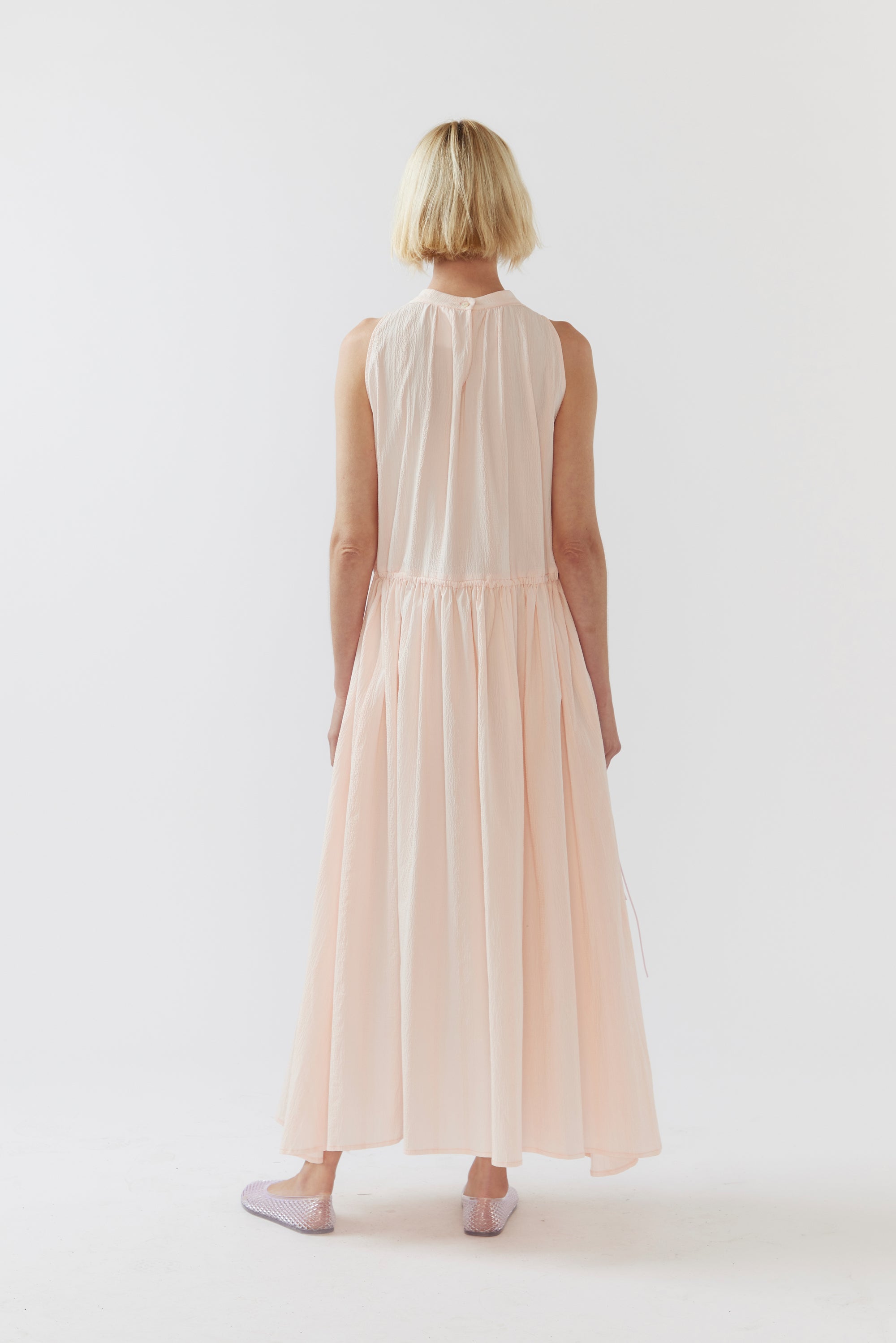 Kinga Dress | Ballet Pink Seersucker