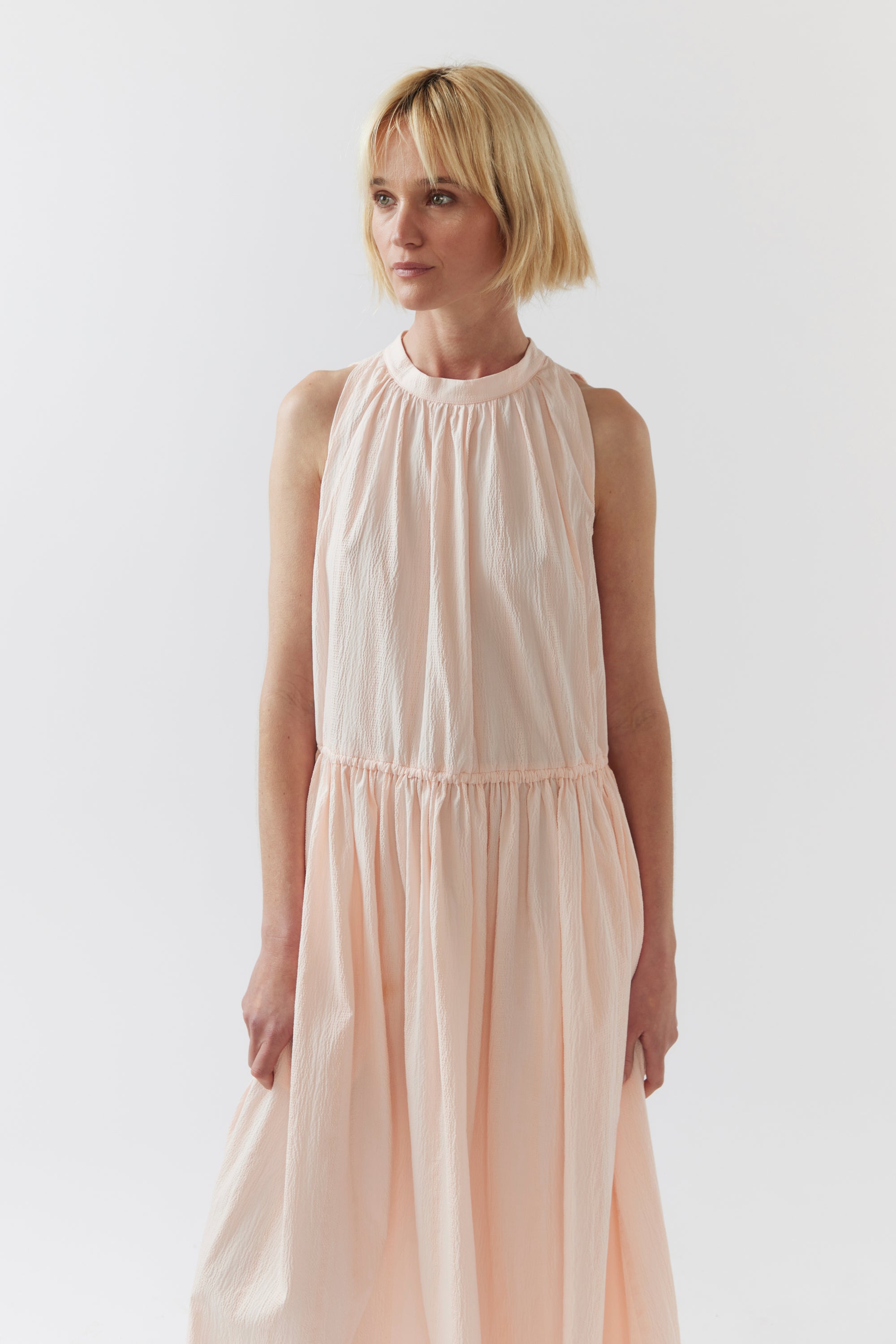 Kinga Dress | Ballet Pink Seersucker