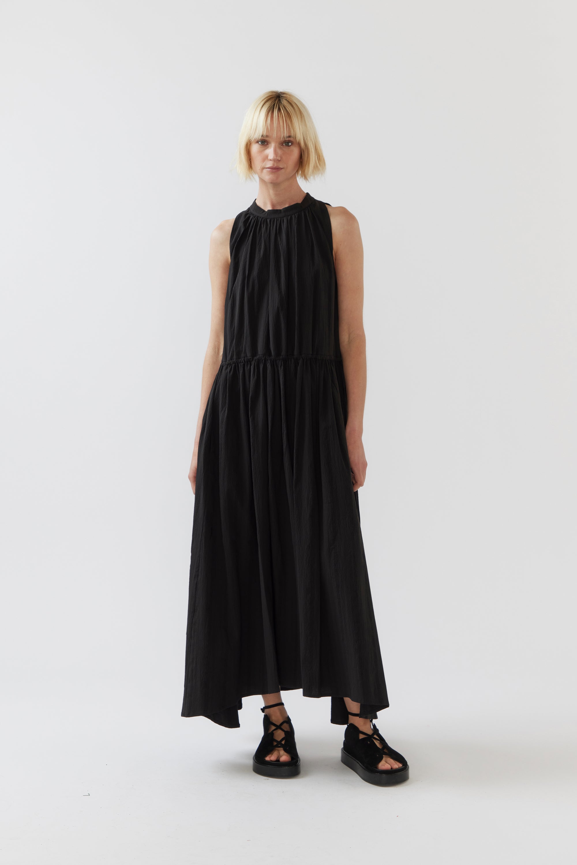 Kinga Dress | Black Seersucker