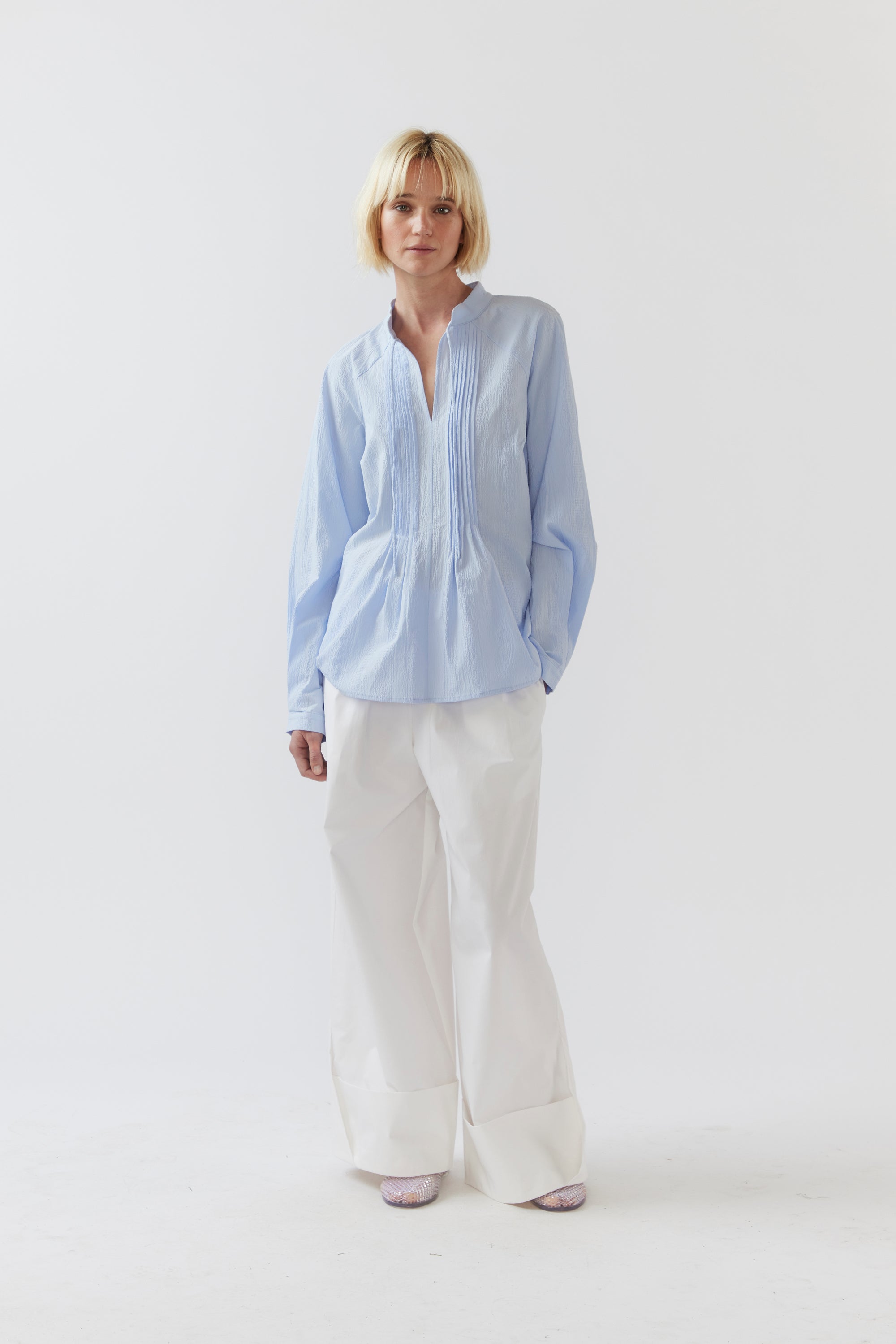 Laine Shirt | Sky Blue Seersucker