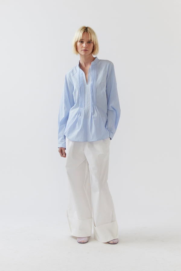 Laine Shirt | Sky Blue Seersucker