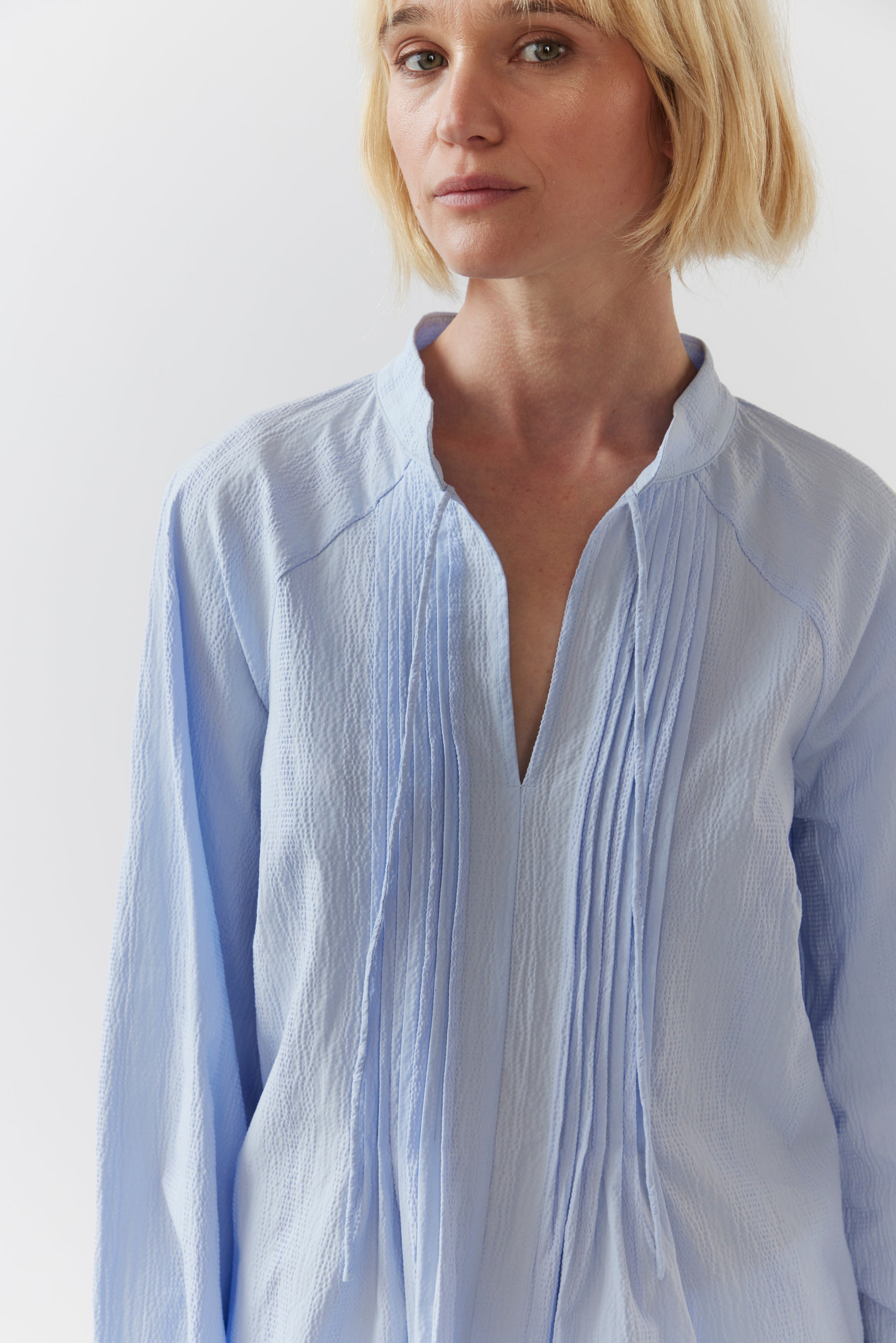 Laine Shirt | Sky Blue Seersucker