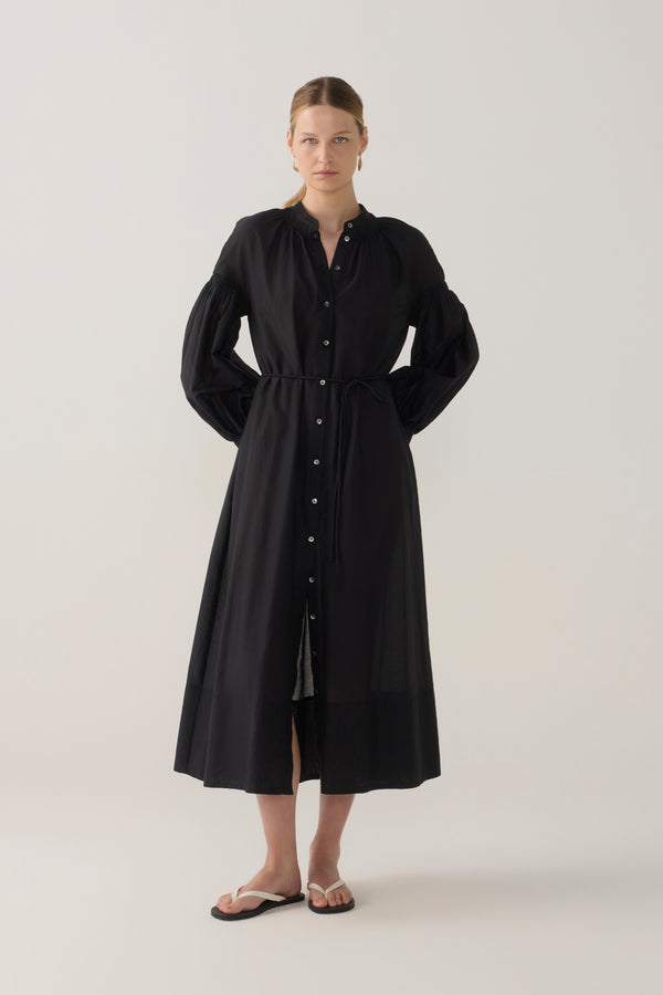 Leilani Dress | Black Cotton Silk