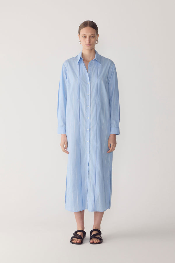 Lolly Dress | Chambray Pinstripe Cotton