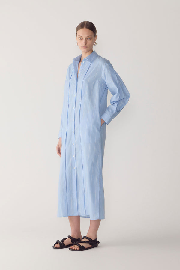 Lolly Dress | Chambray Pinstripe Cotton