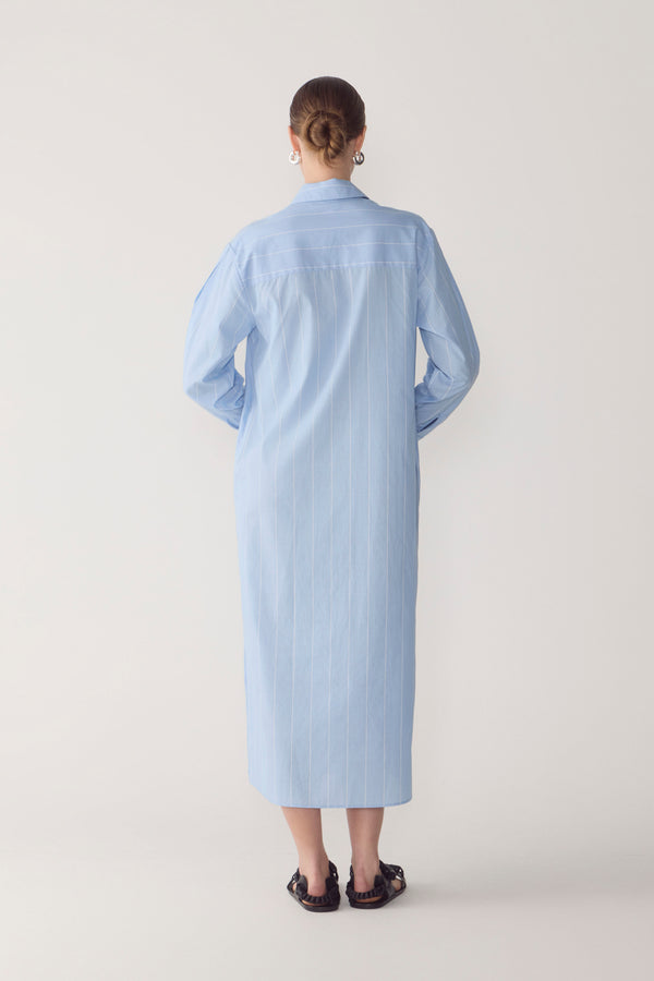 Lolly Dress | Chambray Pinstripe Cotton