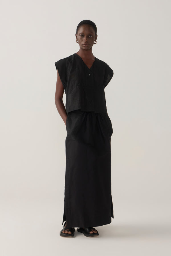 Lark Top | Black Embroidered Organza