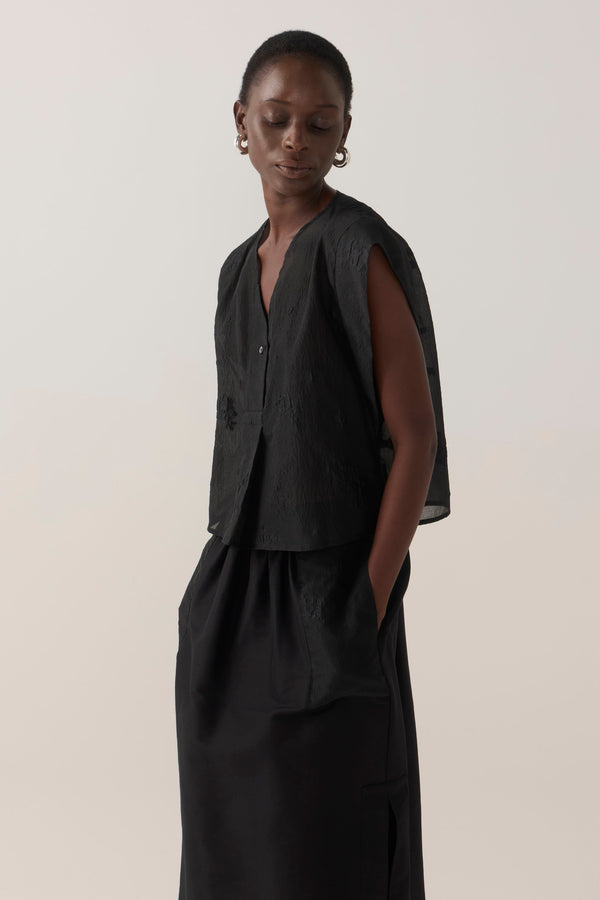 Lark Top | Black Embroidered Organza
