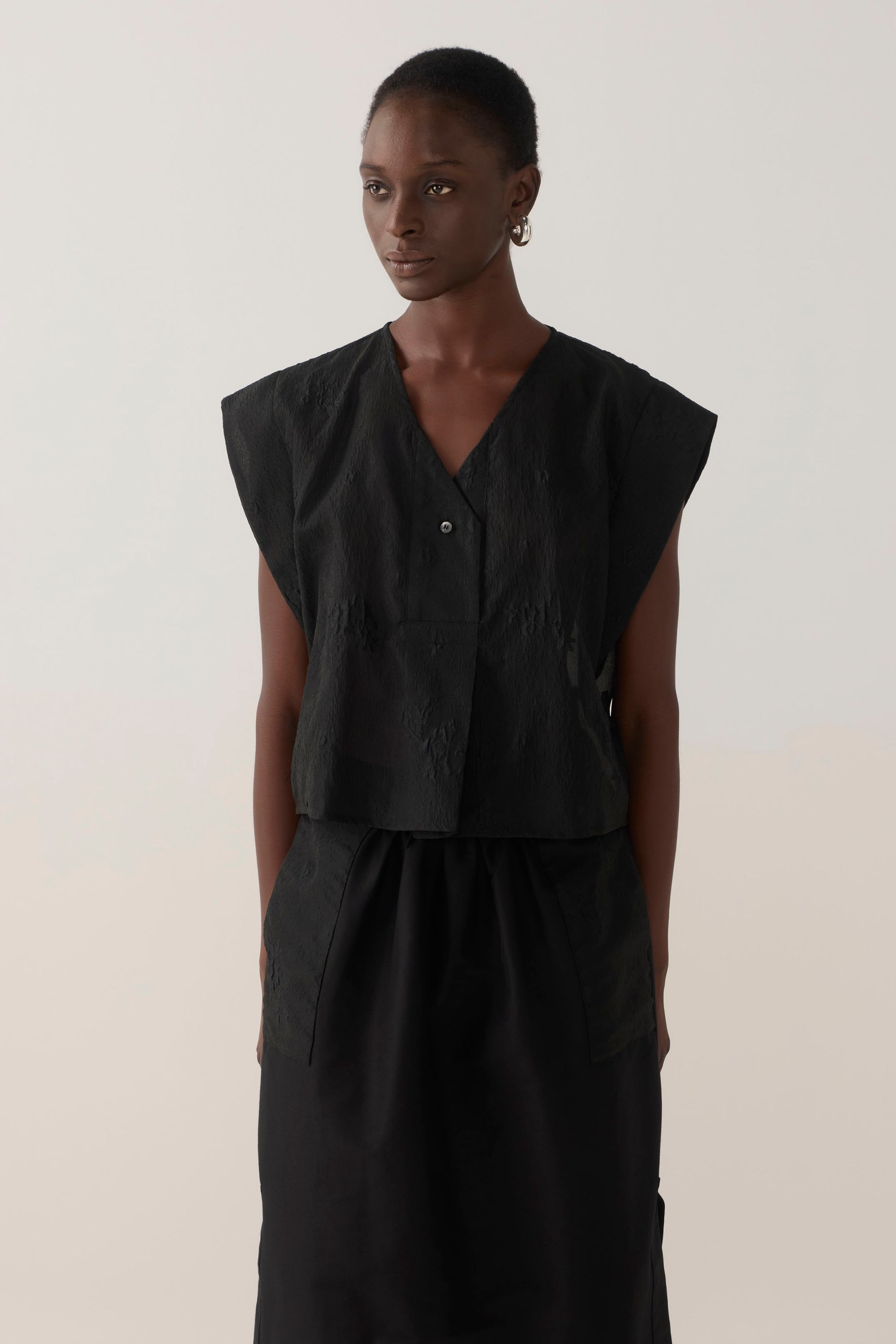 Lark Top | Black Embroidered Organza