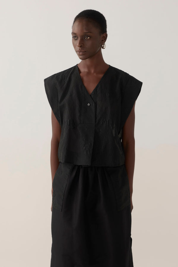 Lark Top | Black Embroidered Organza