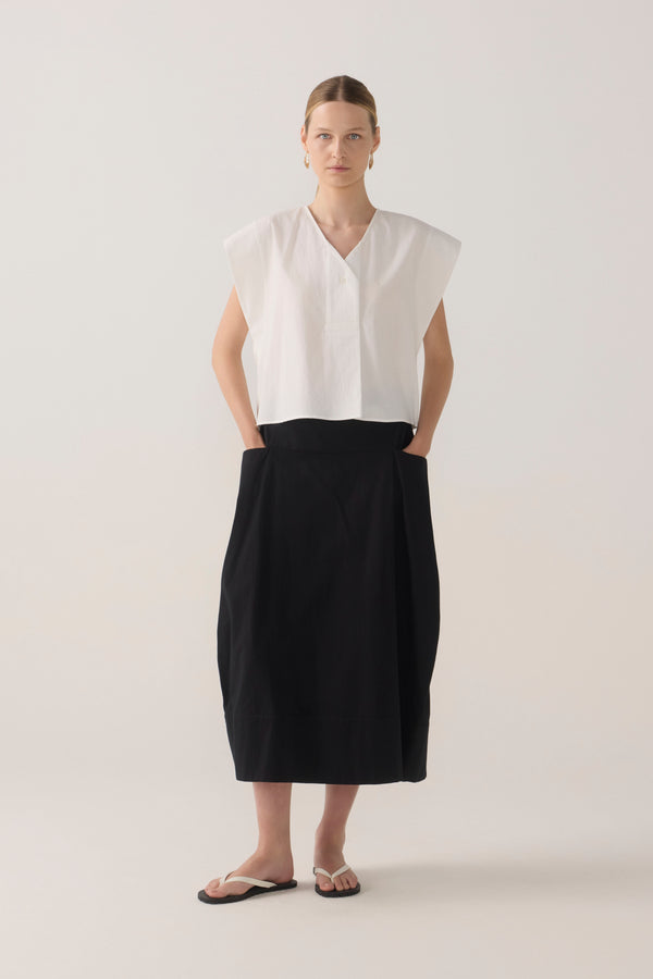 Ola Skirt | Black Cotton Tencel