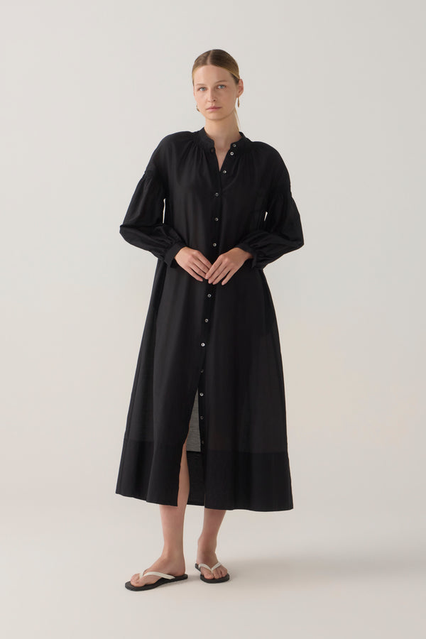 Leilani Dress | Black Cotton Silk