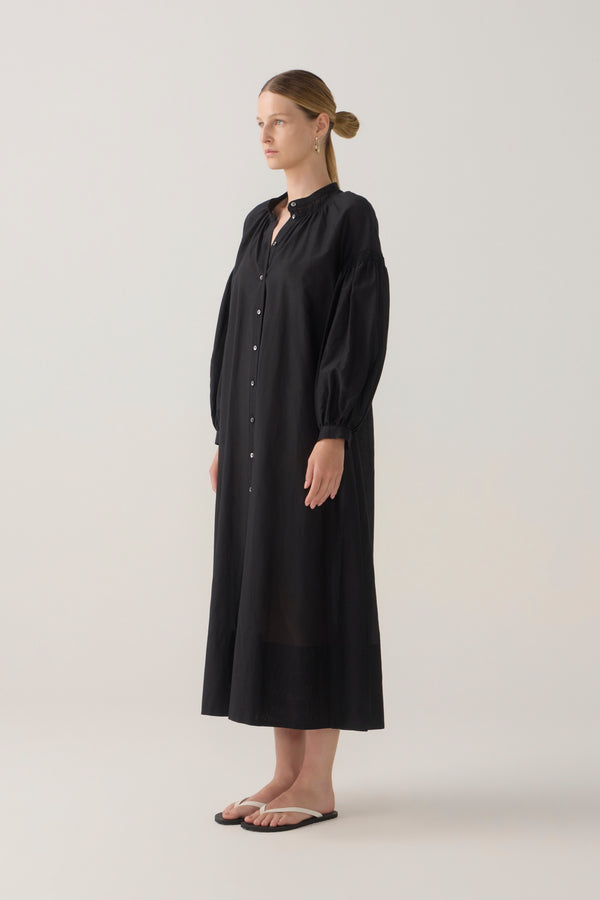 Leilani Dress | Black Cotton Silk