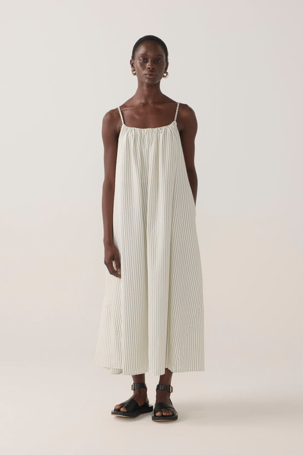 Maddie Dress | Basil Stripe Seersucker