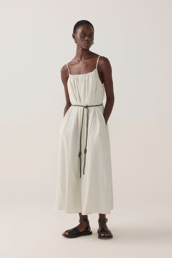Maddie Dress | Basil Stripe Seersucker