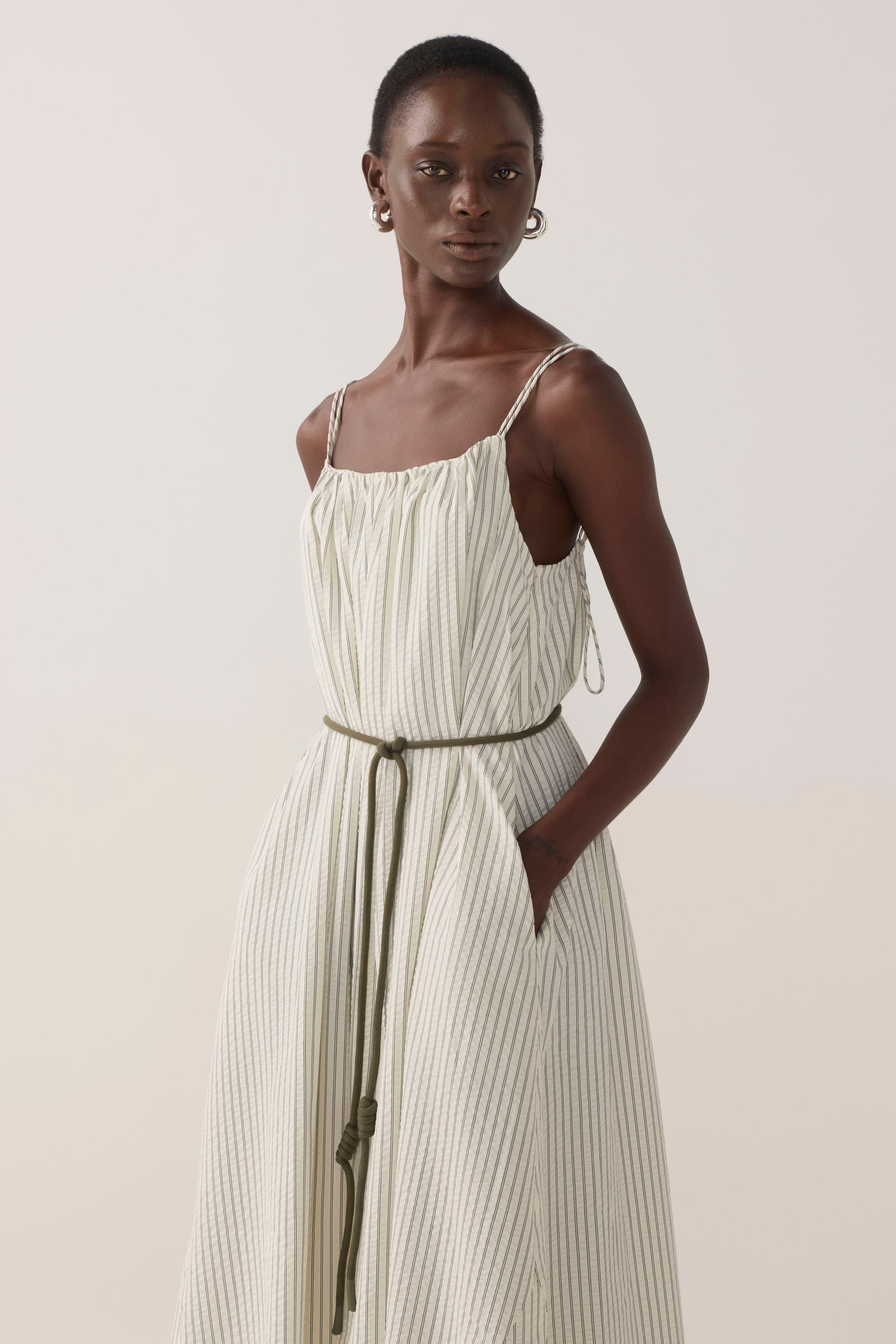 Maddie Dress | Basil Stripe Seersucker