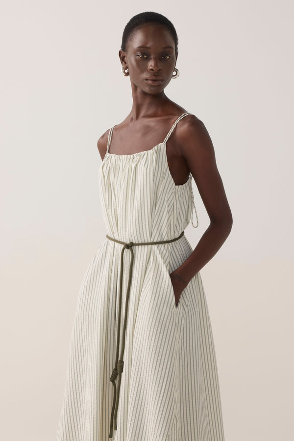 Maddie Dress | Basil Stripe Seersucker