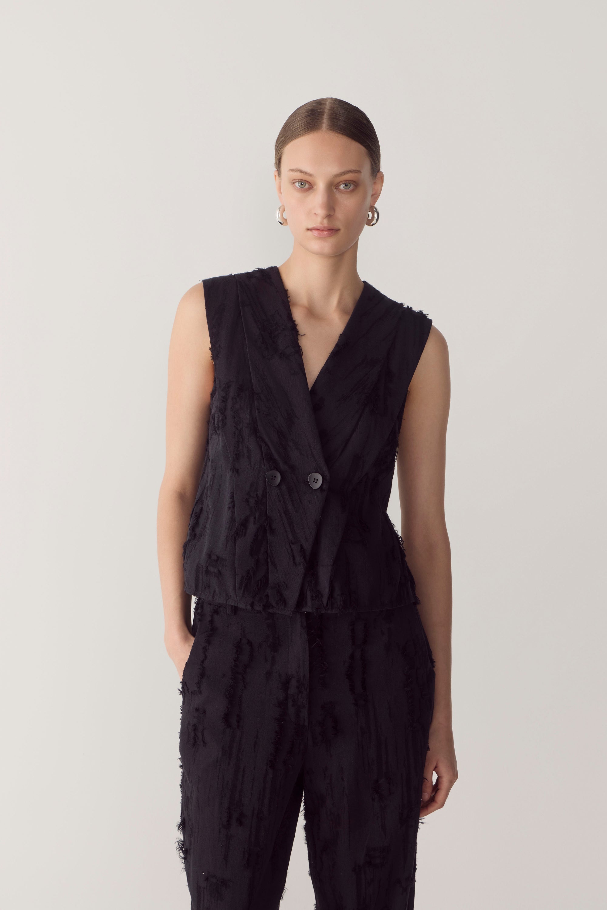 Mara Vest | Black Freyed Jacquard