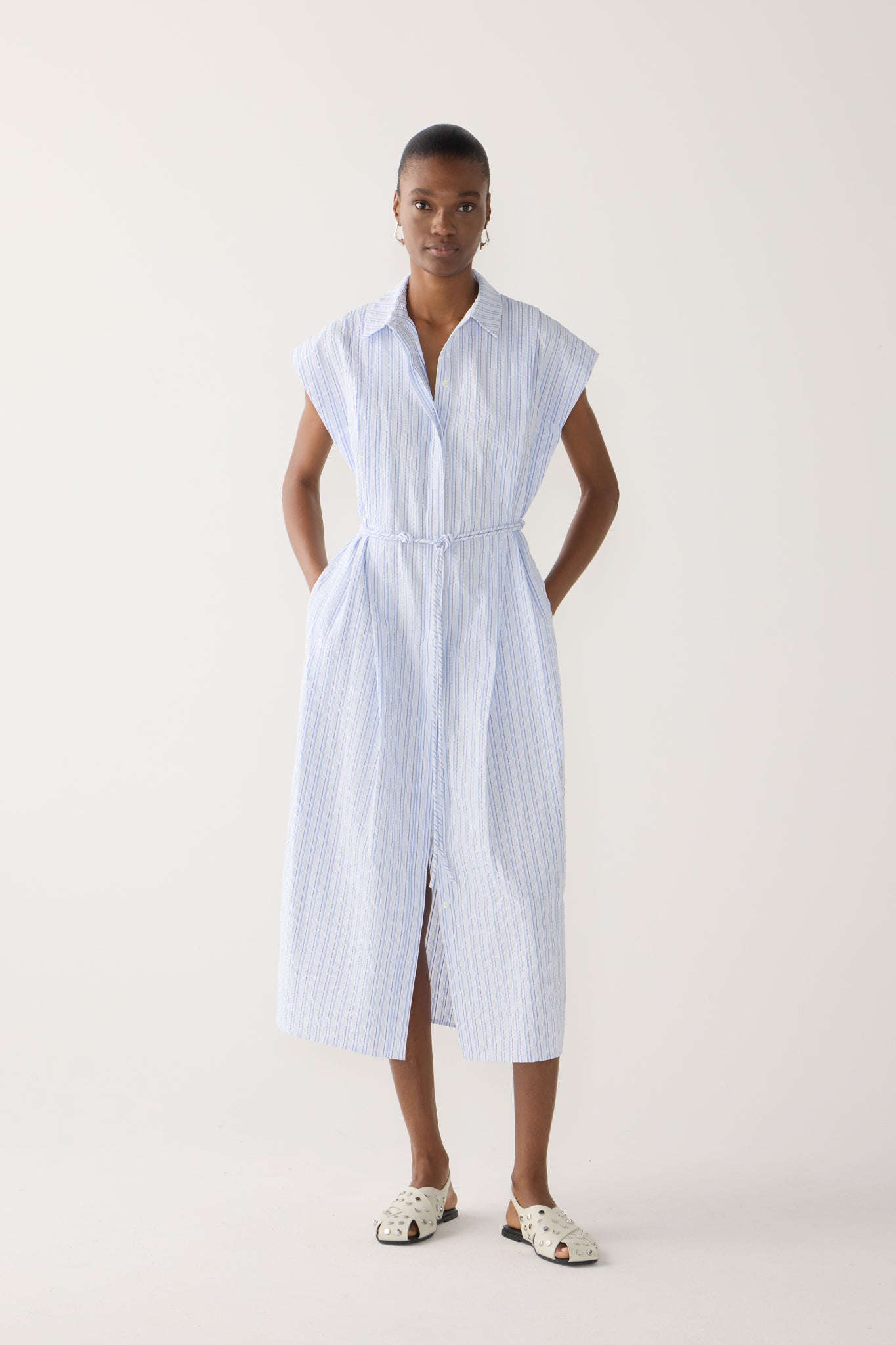 Mona Dress | Blue Stripe Seersucker