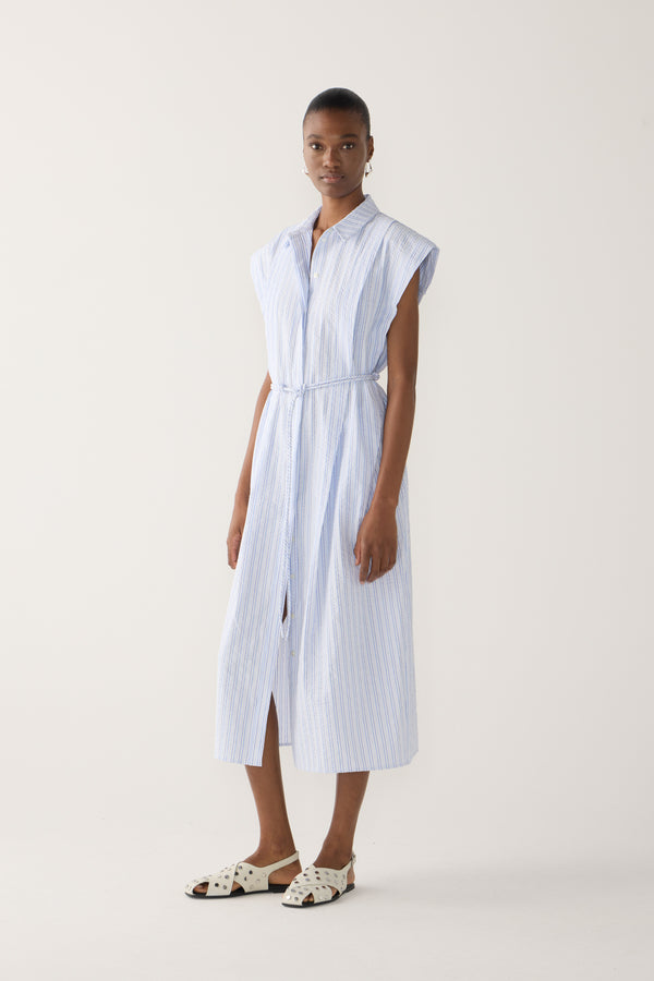 Mona Dress | Blue Stripe Seersucker