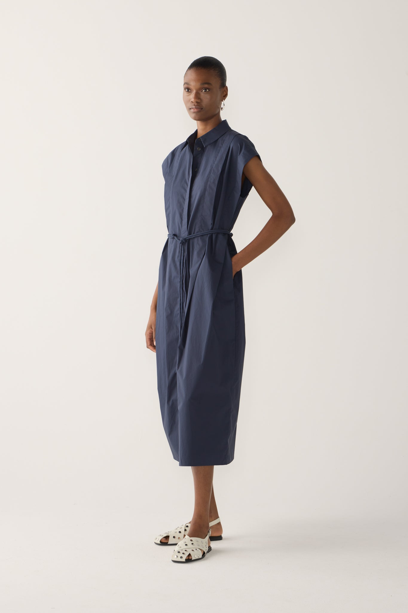 Mona Dress | Navy Poplin