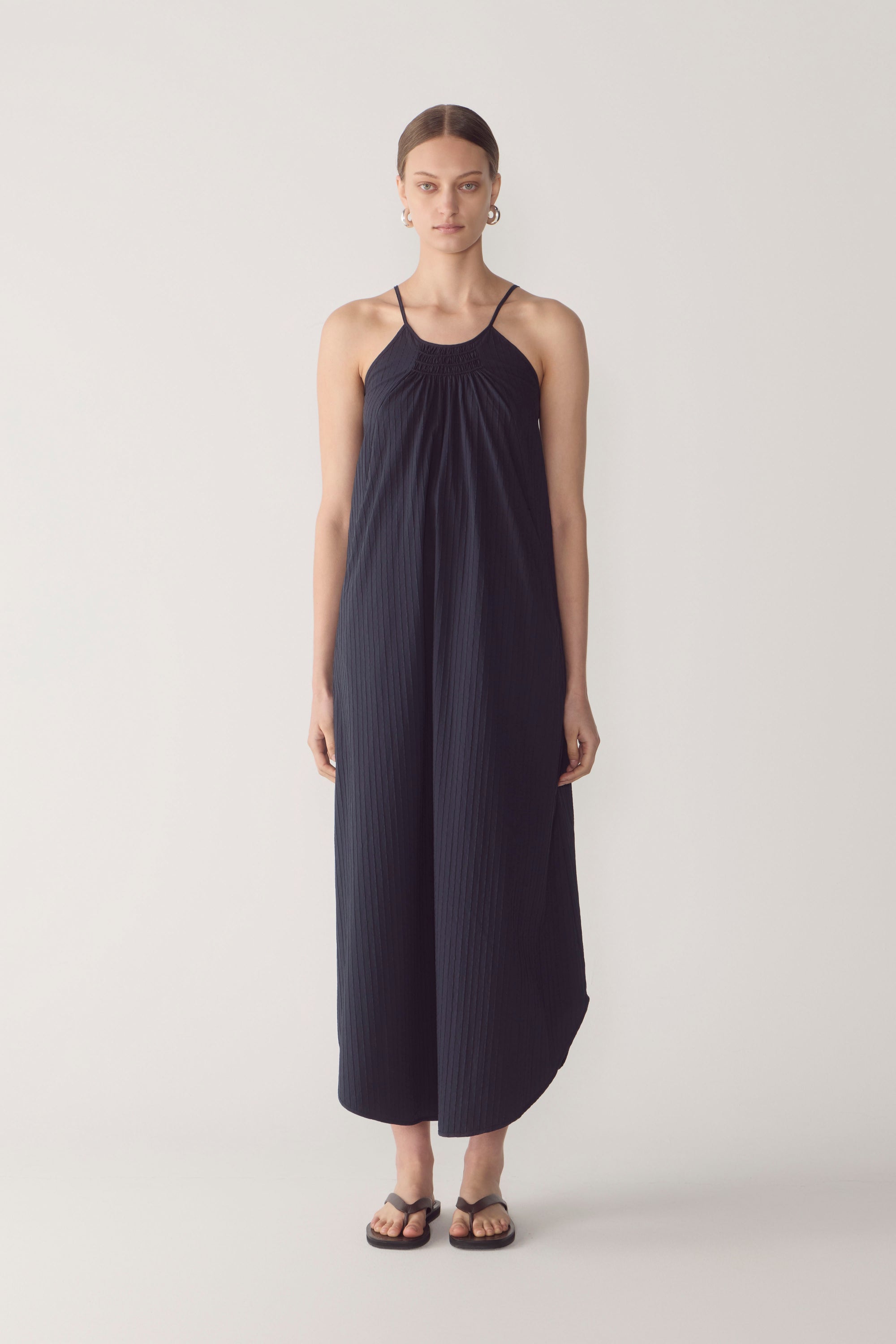 Morgan Dress | Navy Textured Stripe