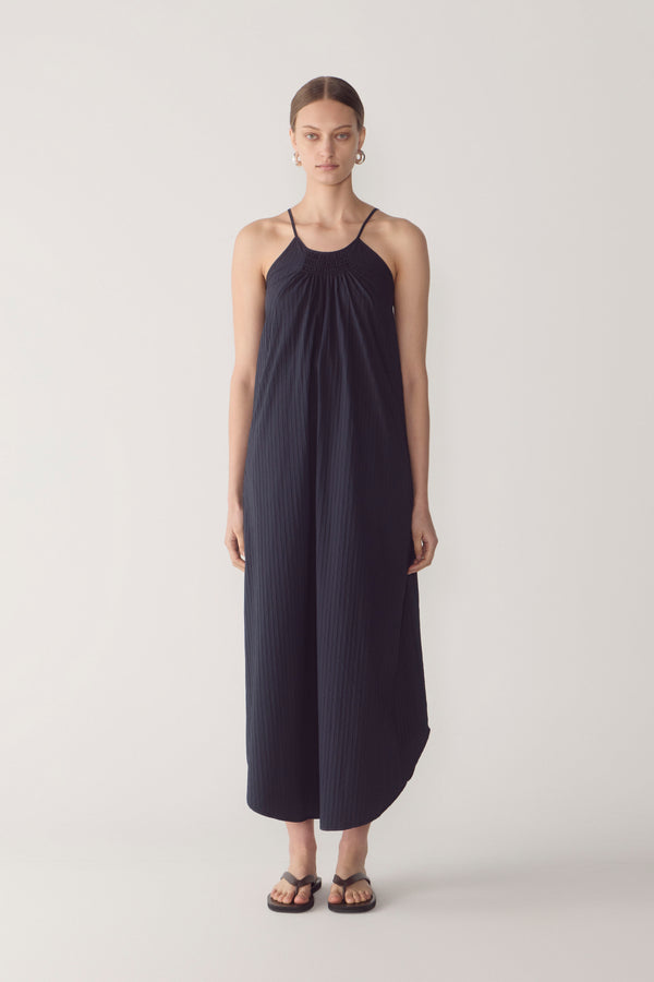 Morgan Dress | Navy Textured Stripe
