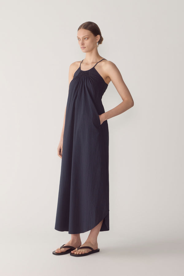 Morgan Dress | Navy Textured Stripe