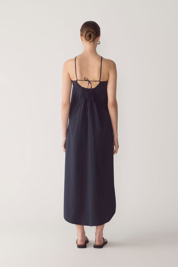 Morgan Dress | Navy Textured Stripe