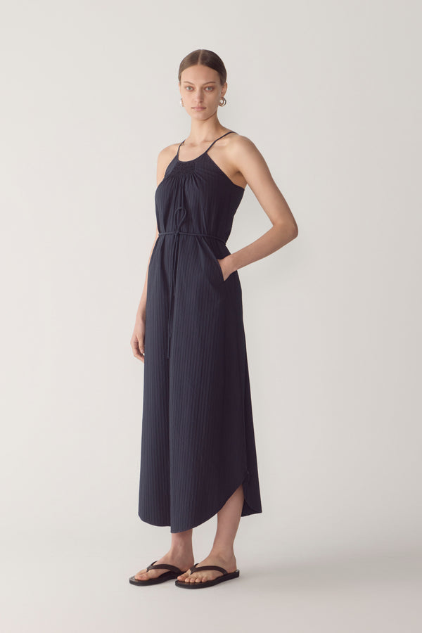 Morgan Dress | Navy Textured Stripe