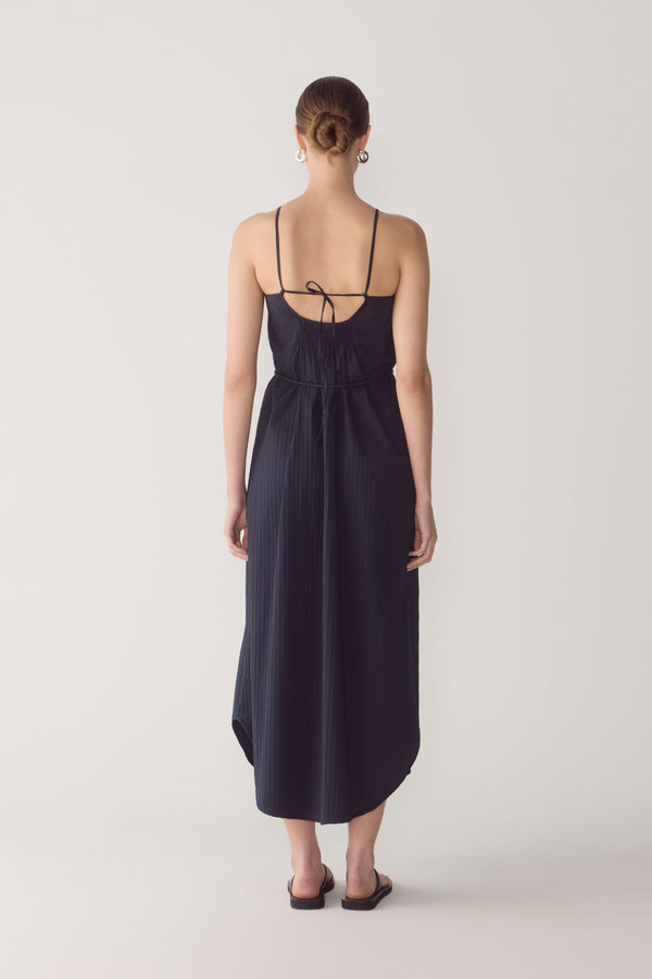 Morgan Dress | Navy Textured Stripe
