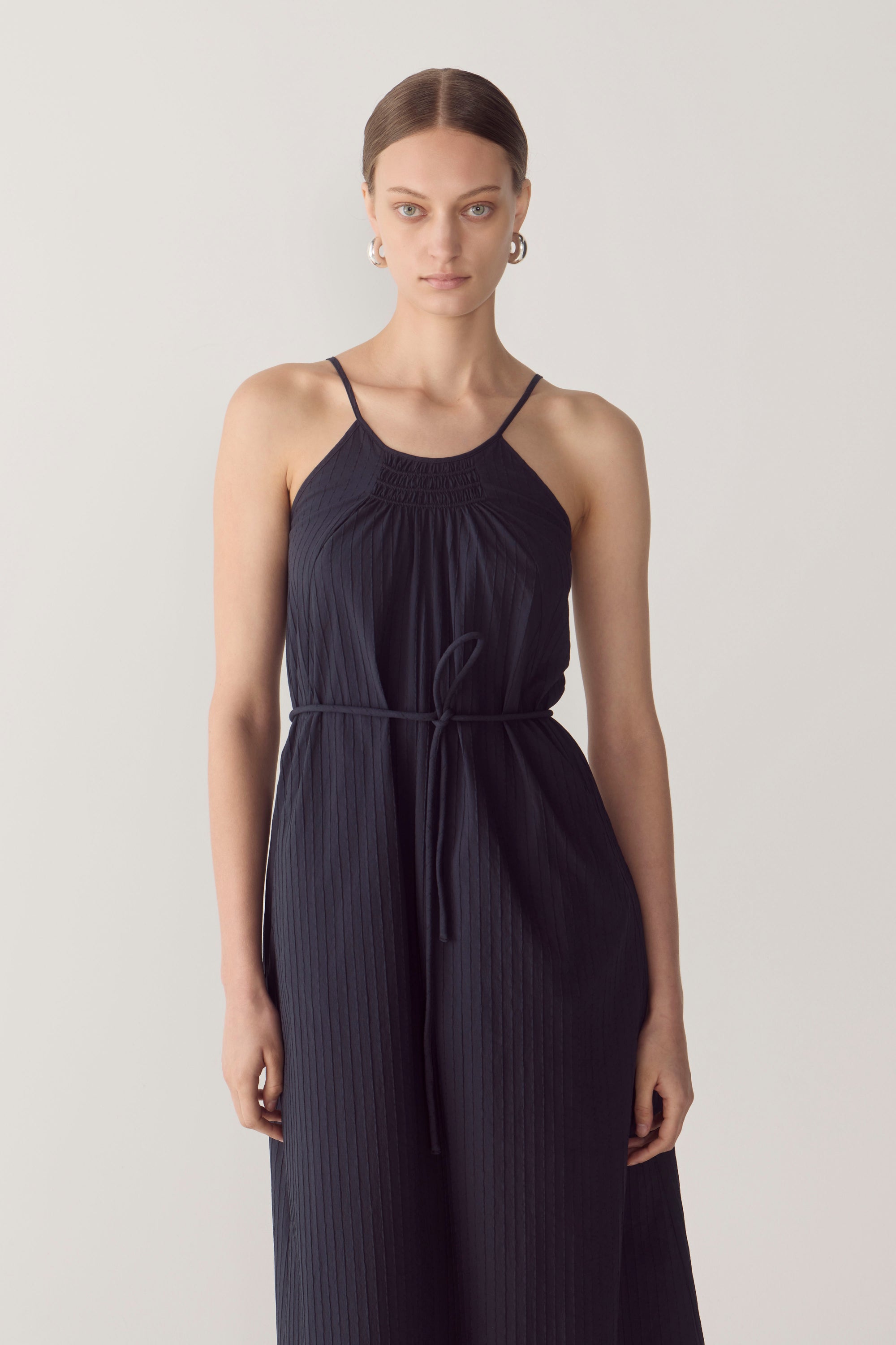 Morgan Dress | Navy Textured Stripe