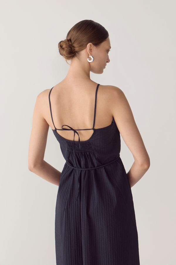 Morgan Dress | Navy Textured Stripe