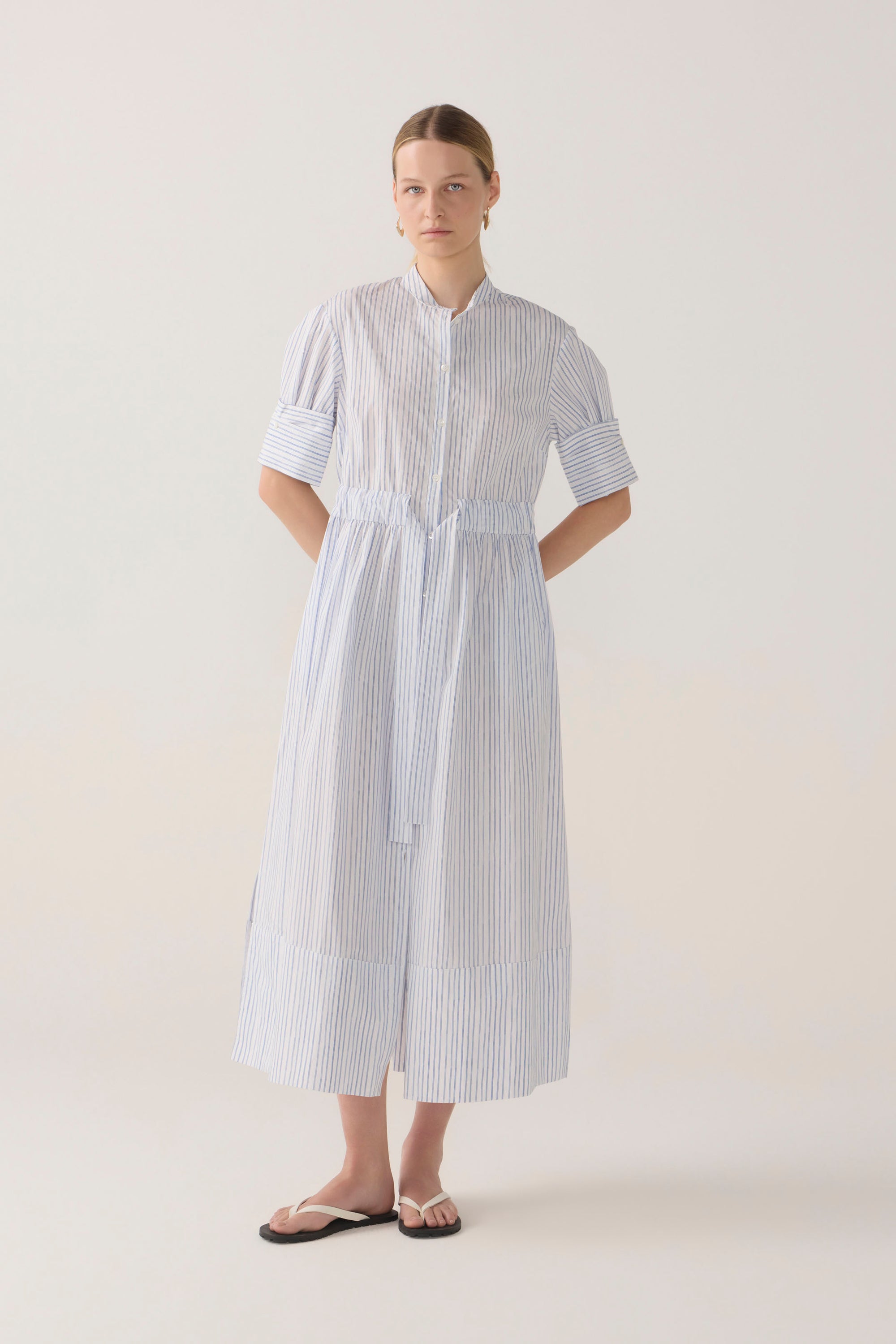 Nell Dress | Blue Double Stripe Poplin