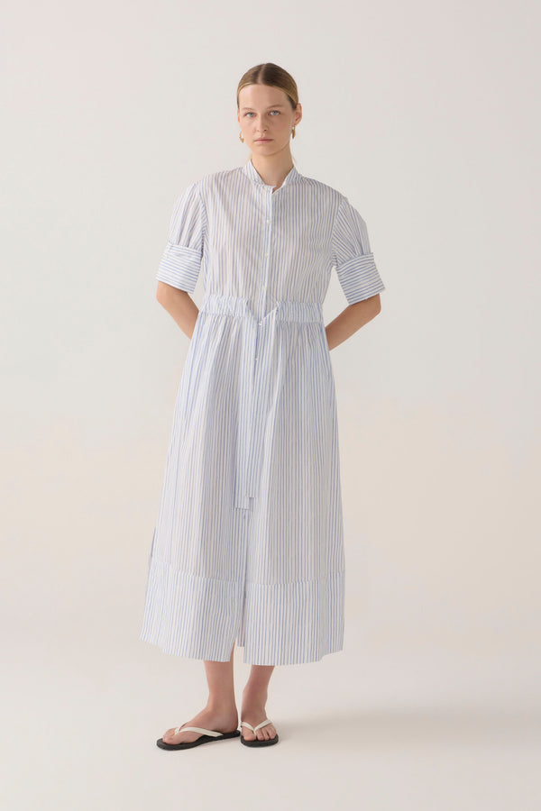 Nell Dress | Blue Double Stripe Poplin