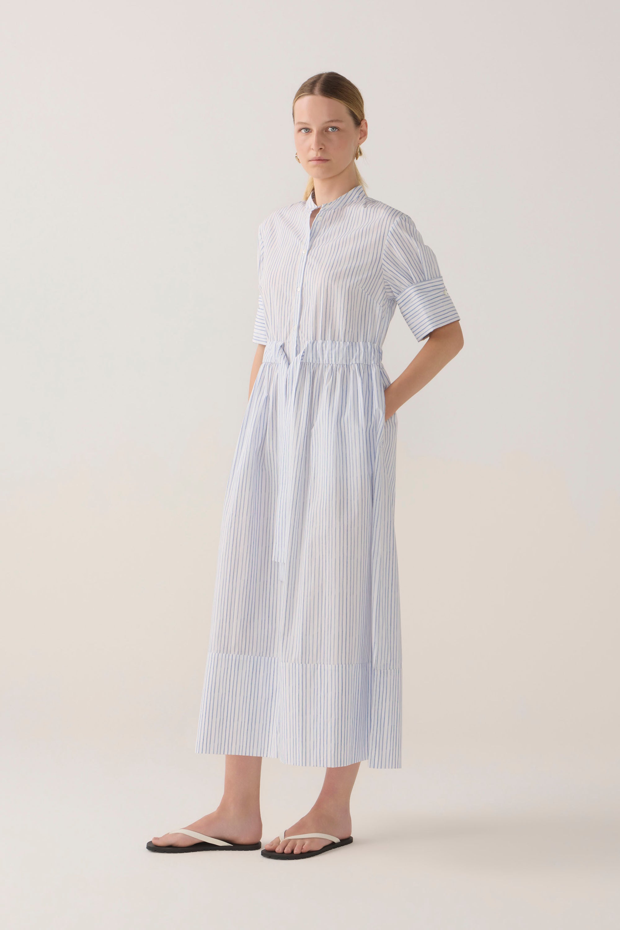 Nell Dress | Blue Double Stripe Poplin