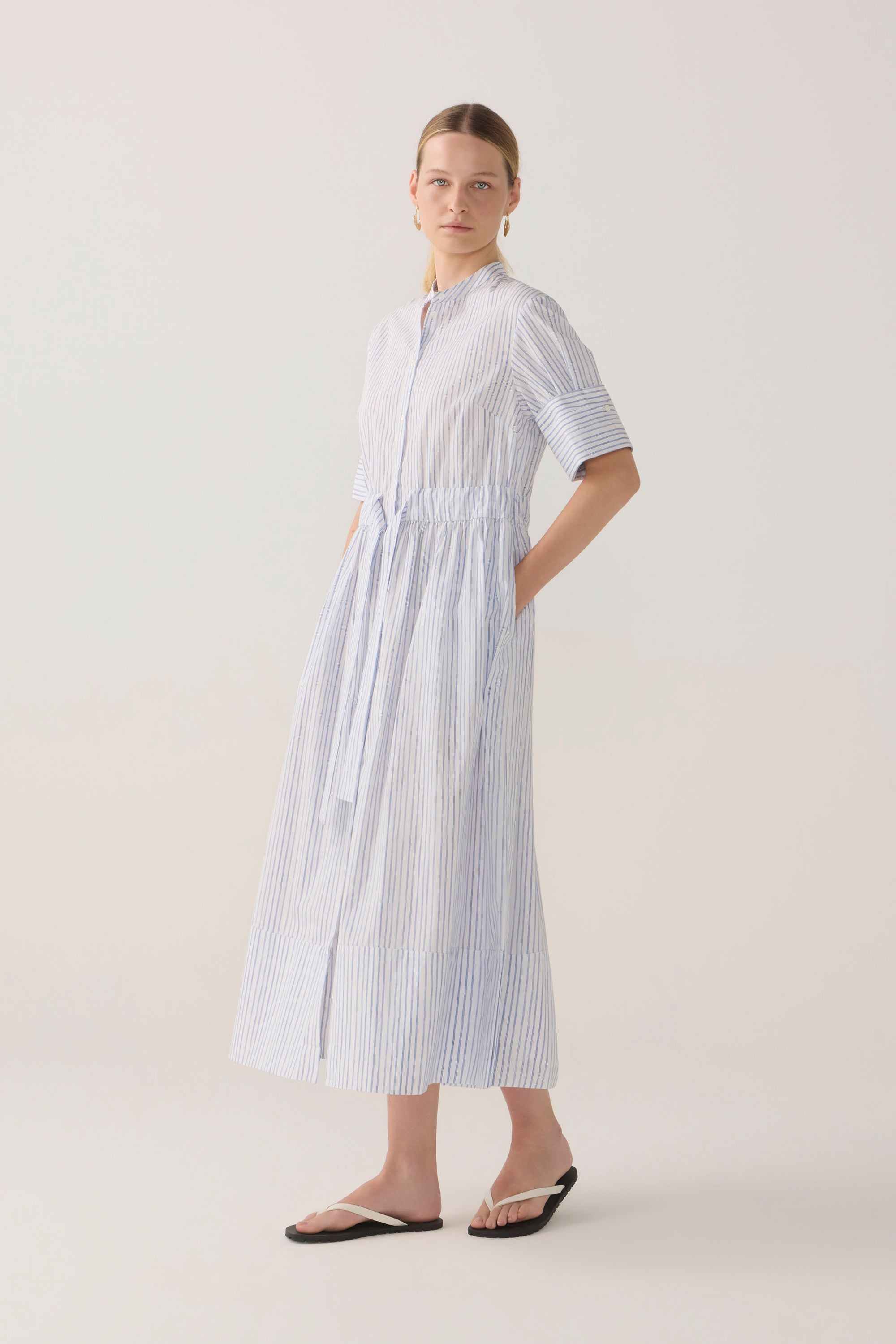 Nell Dress | Blue Double Stripe Poplin