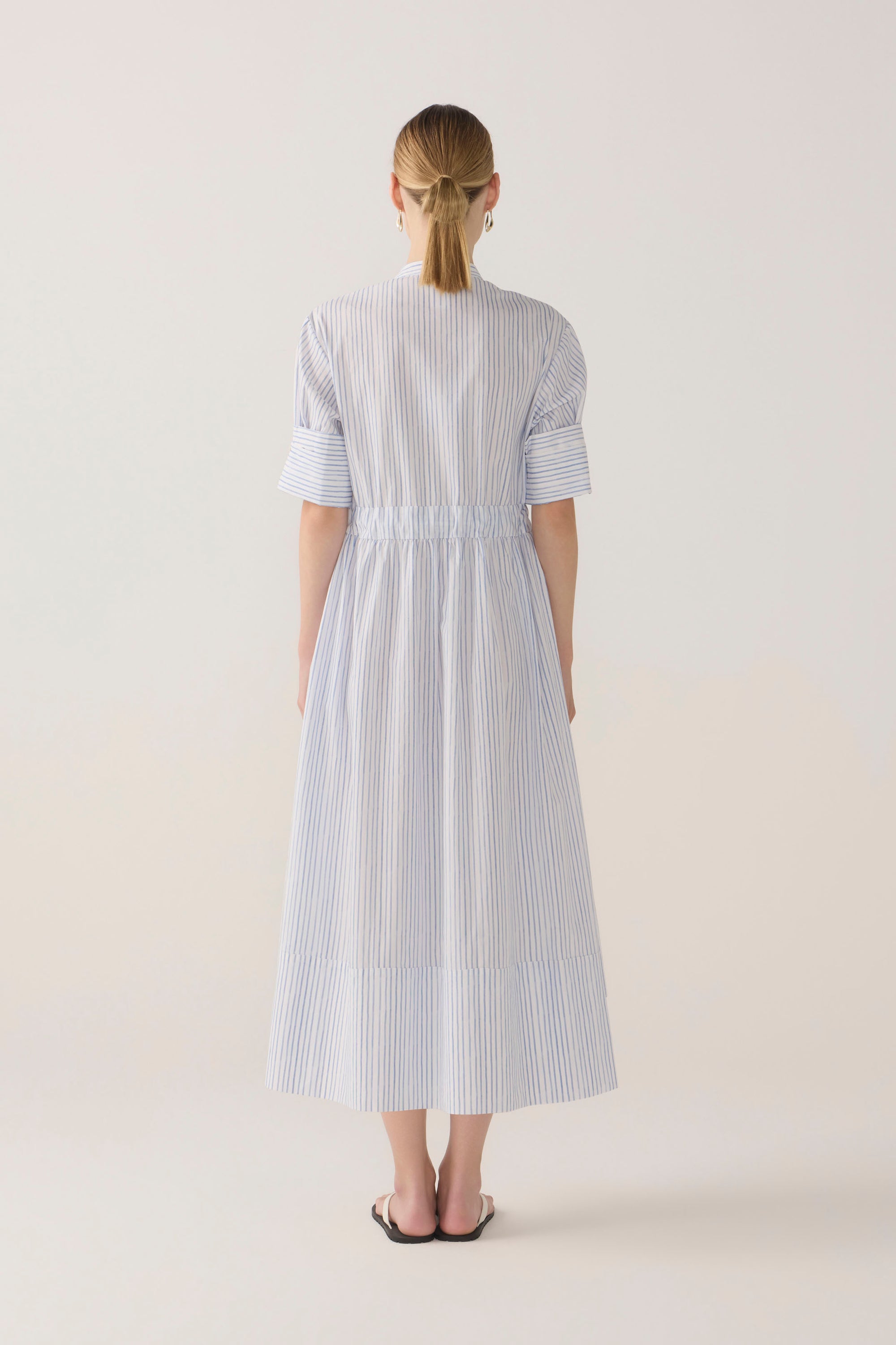 Nell Dress | Blue Double Stripe Poplin