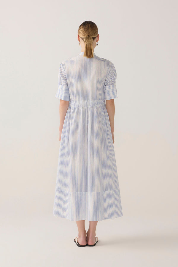 Nell Dress | Blue Double Stripe Poplin