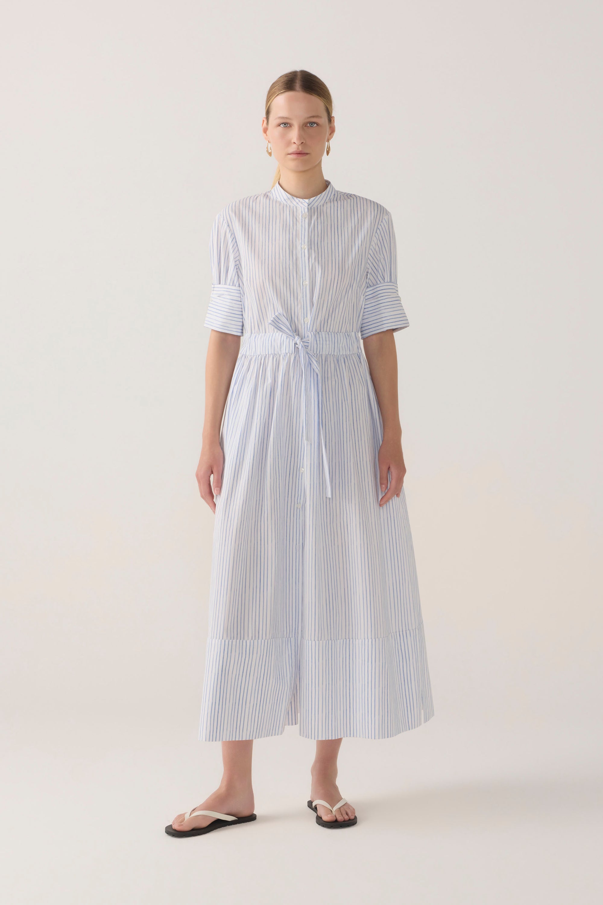Nell Dress | Blue Double Stripe Poplin