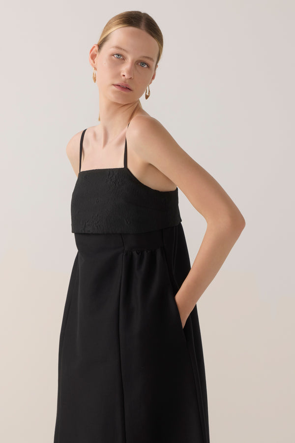 Nova Dress | Black Cotton Silk