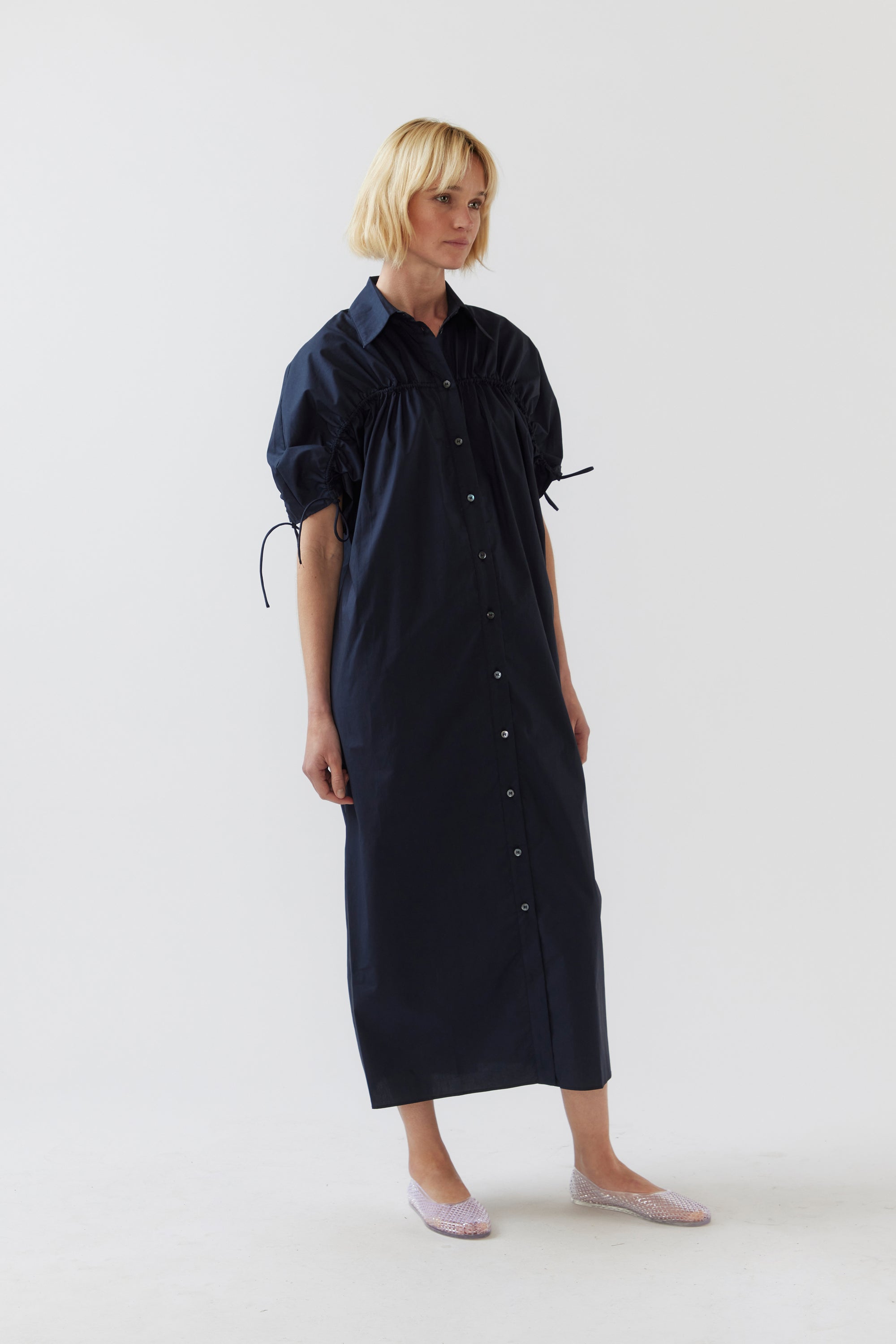 Polly Dress | Navy Poplin