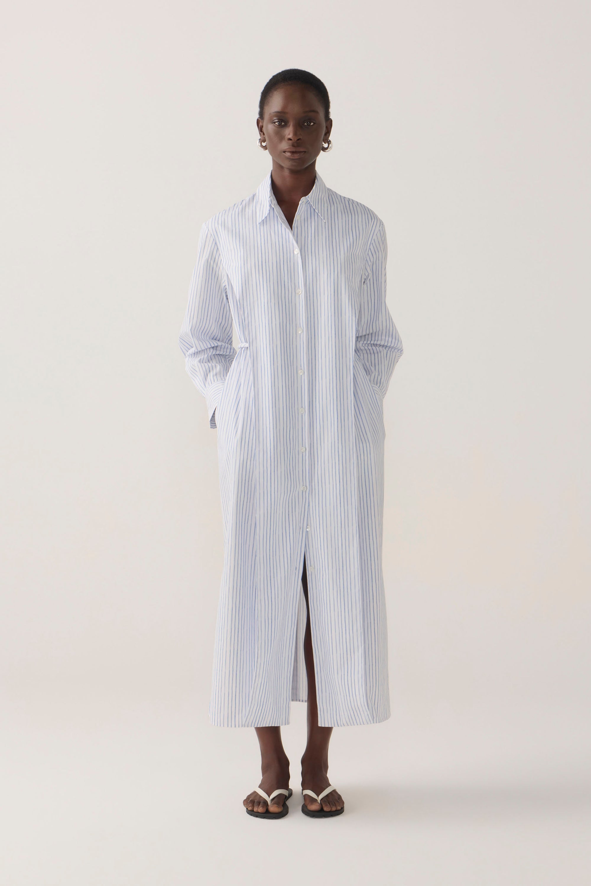 Rumi Dress | Blue Double Stripe Poplin