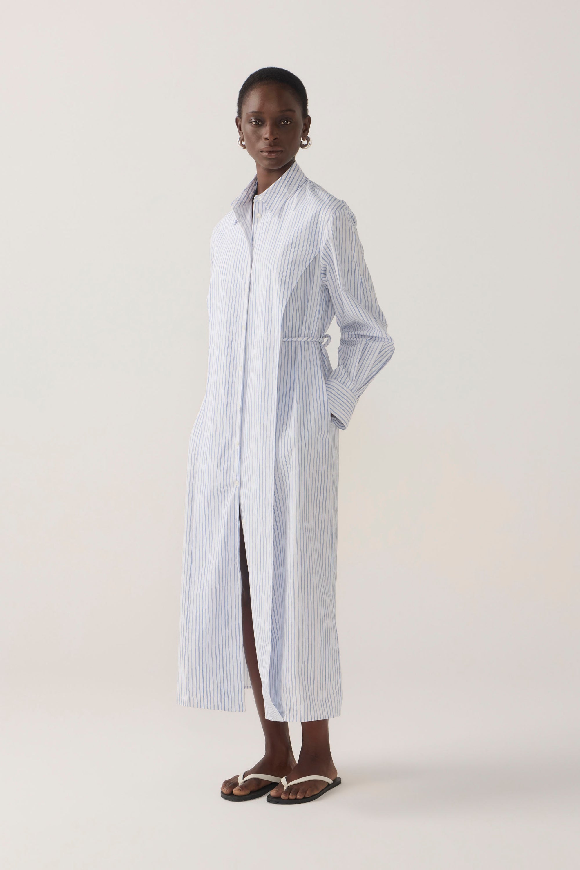 Rumi Dress | Blue Double Stripe Poplin