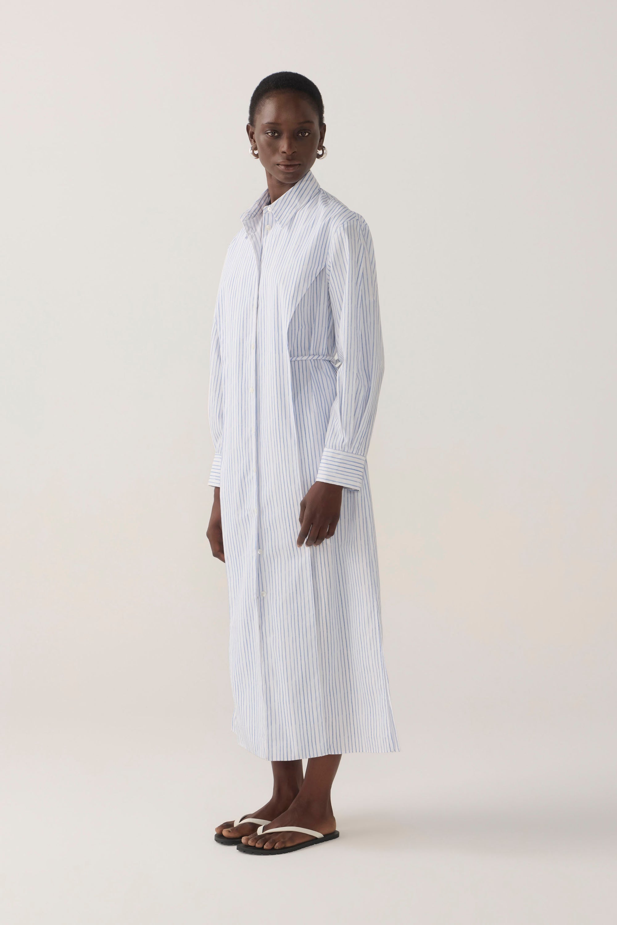 Rumi Dress | Blue Double Stripe Poplin