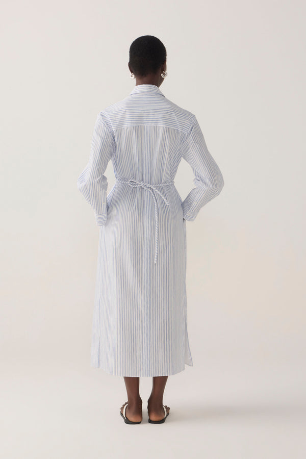 Rumi Dress | Blue Double Stripe Poplin